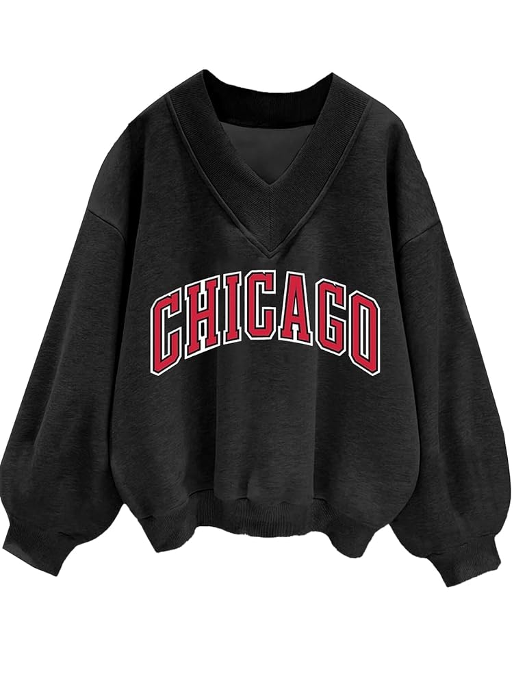 Amazon.com: Avanova Women Chicago Graphic V Neck Sweatshirt